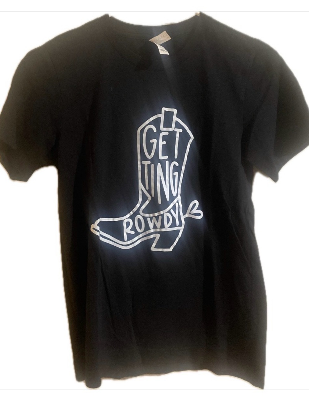 Size S-Get Ting Rowdy Boot Graphic Tee - Black & White